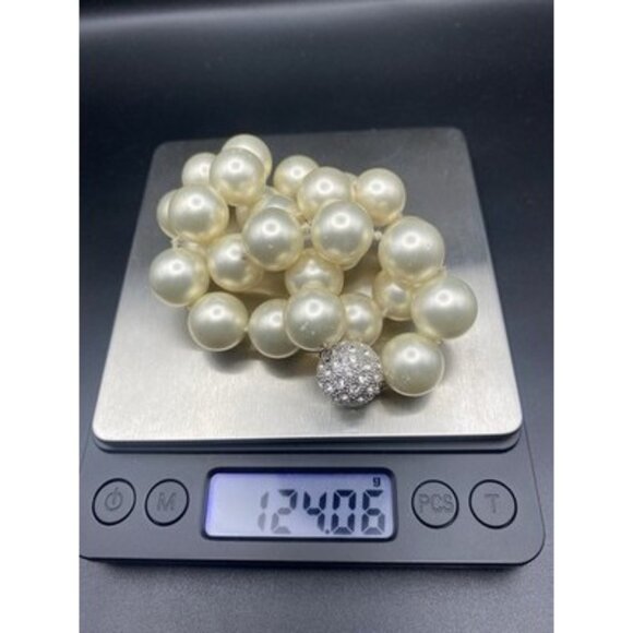 Bridal Statement Necklace 18" Glass Pearls 14mm 124g Rhinestone Clasp Formal - Picture 7 of 8
